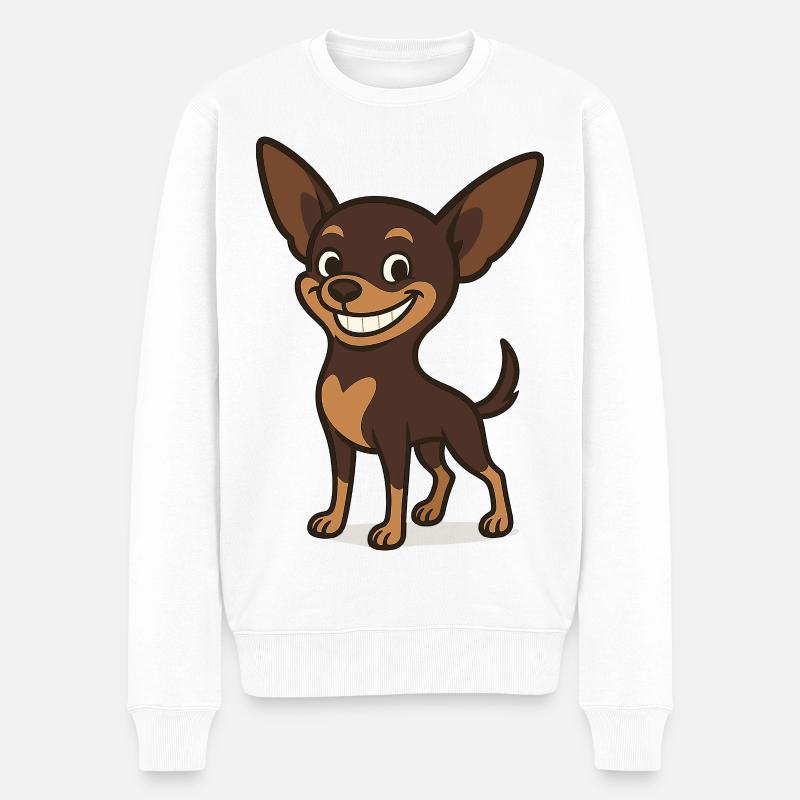 Grinsender Chihuahua Cartoon Hund - Männer Premium Bio Pullover - Weiß