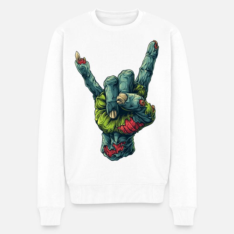 Zombie main roche signe illustration - Pull Premium bio Homme - blanc