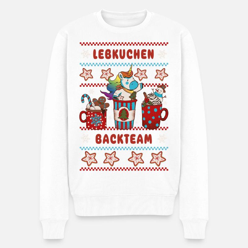 Lebkuchen Backteam Einhorn Weihnachten backen - Männer Premium Bio Pullover - Weiß