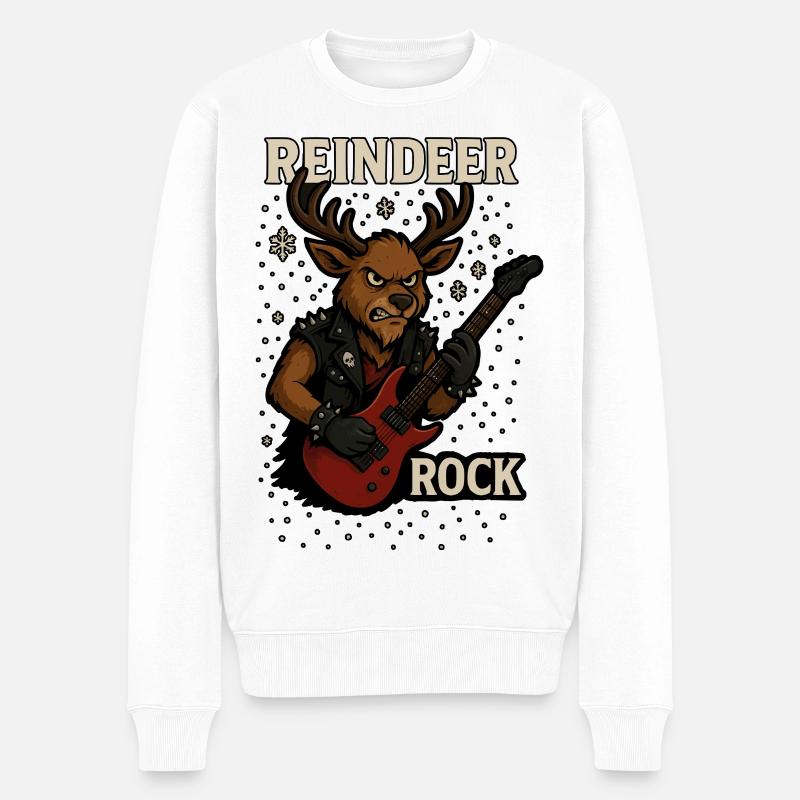 Rentier Rockgitarre Punk Weihnachtsdesign - Männer Premium Bio Pullover - Weiß