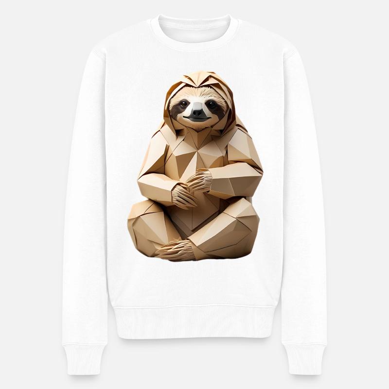 Polygon-Sloth Kuschel-Design - Männer Premium Bio Pullover - Weiß