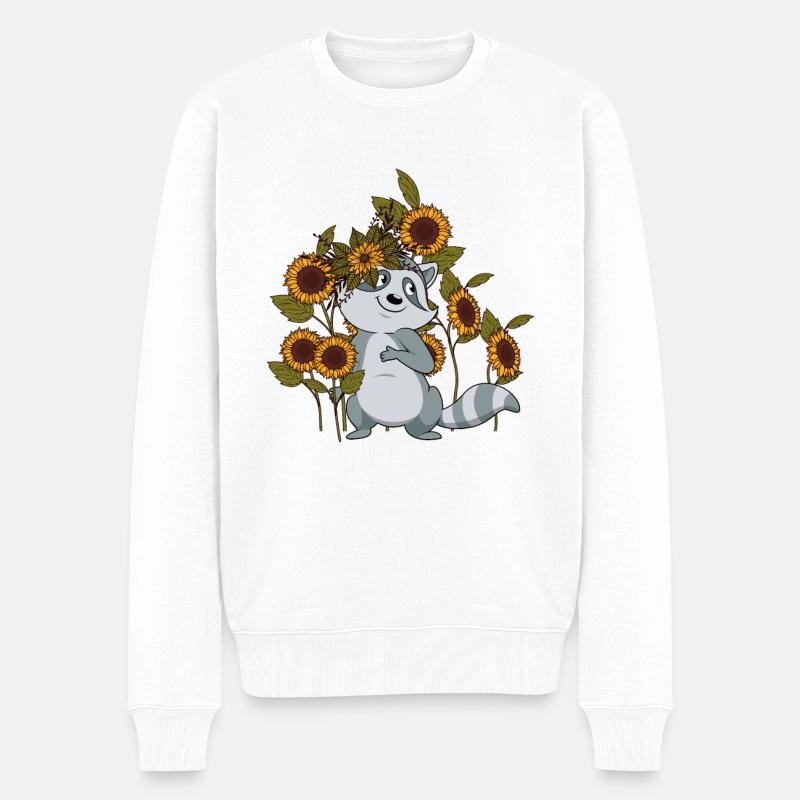 Waschbär Sonnenblumen Sonnenblume Blume Raccoon - Männer Premium Bio Pullover - Weiß