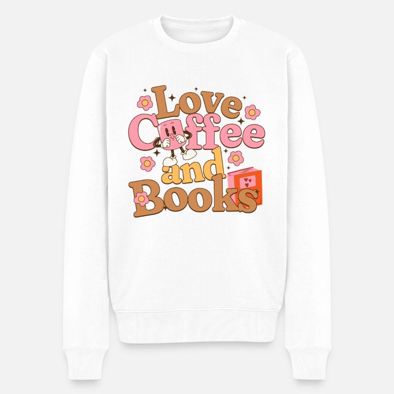 Liebe Kaffee und Bücher - Männer Premium Bio Pullover - Weiß