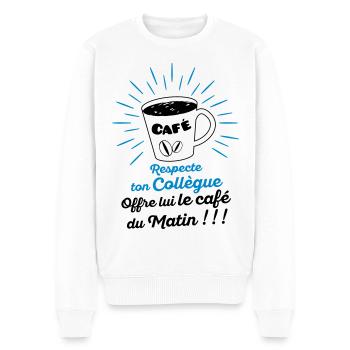 Respecte ton collègue offre lui le café du matin ! - Pull Premium bio Homme - blanc - Devant - Thijin (182cm)