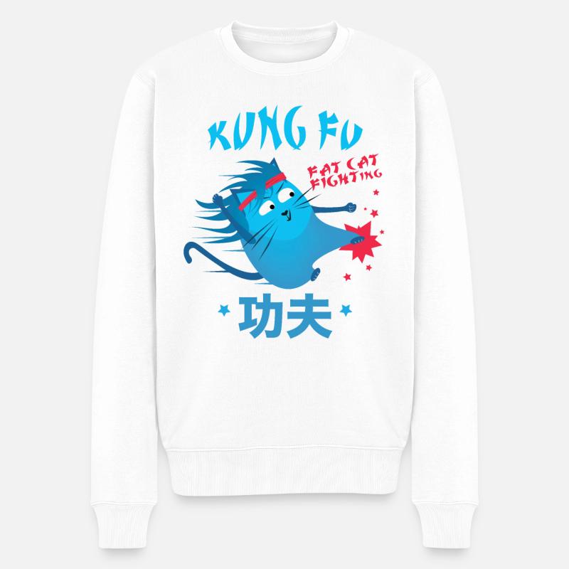 Kung Fu Fat Cat Fighting - Chats drôles - Pull Premium bio Homme - blanc