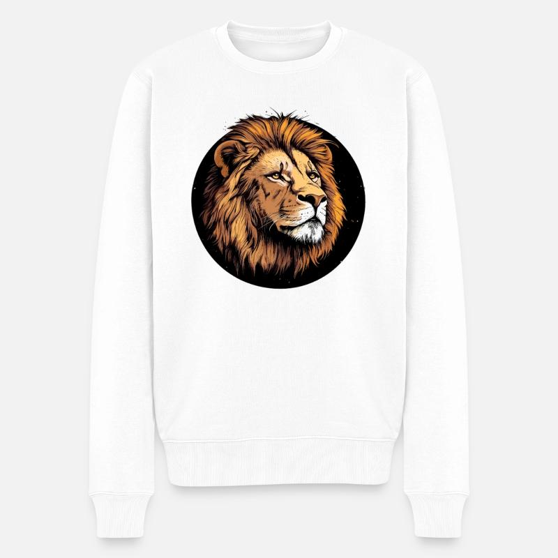 Majestätischer Löwenkopf - Männer Premium Bio Pullover - Weiß