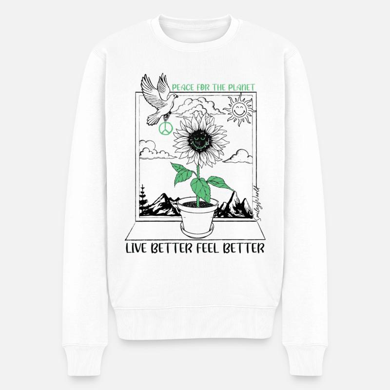 SmileyWorld Sonnenblume Peace For The Planet - Männer Premium Bio Pullover - Weiß
