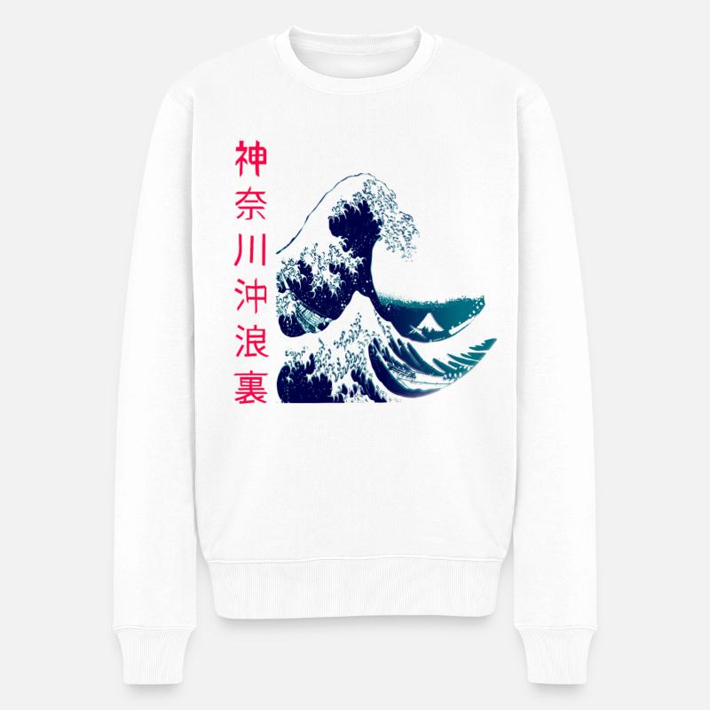 Die große Welle vor Kanagawa - Männer Premium Bio Pullover - Weiß
