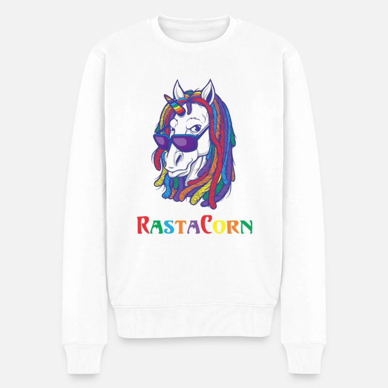 Reggae Einhorn - RastaCorn - Männer Premium Bio Pullover - Weiß