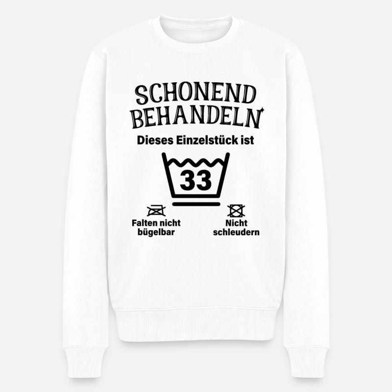Schonend Behandeln 33. Geburtstag Einzelstück 33 - Männer Premium Bio Pullover - Weiß