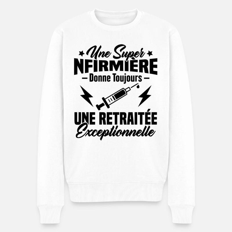 Humour infirmière retraitée, Cadeau retraite - Pull Premium bio Homme - blanc
