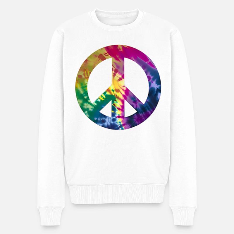 Groovy Tie Dye Peace Sign - Pull Premium bio Homme - blanc