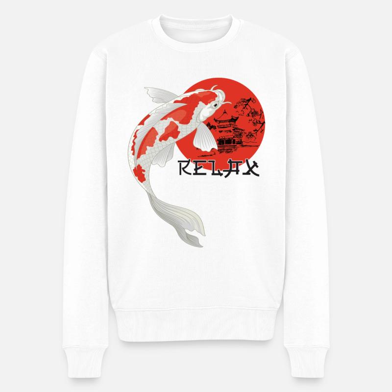 Relax Koi Karpfen Japan Gartenteich Showa - Männer Premium Bio Pullover - Weiß