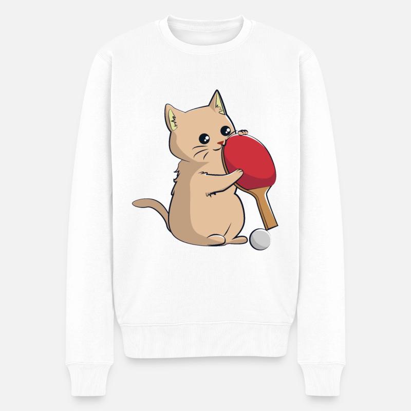 Le chat joue au ping-à-table - Pull Premium bio Homme - blanc