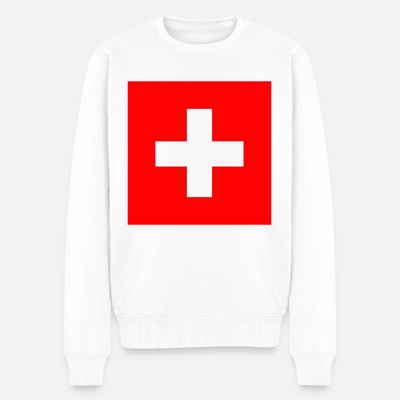 Schweizer Flagge - Männer Premium Bio Pullover - Weiß
