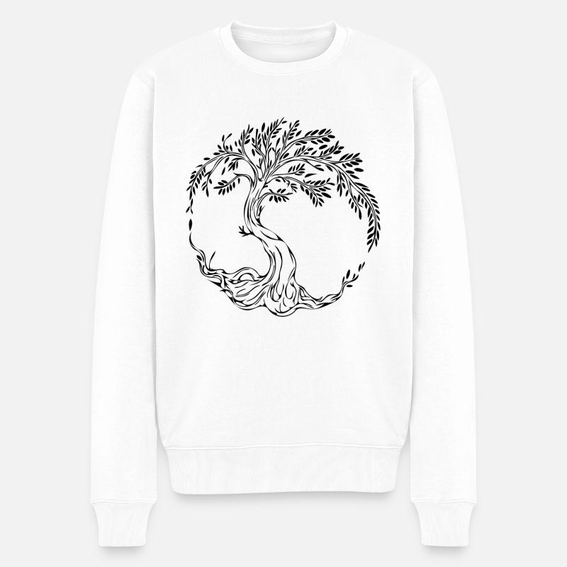 Eleganter Lebensbaum - Männer Premium Bio Pullover - Weiß