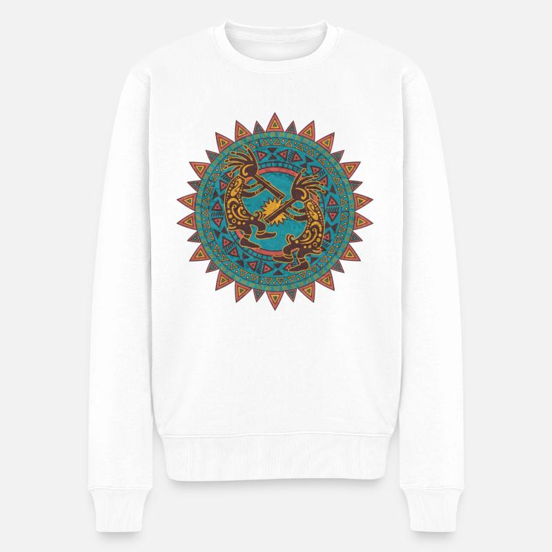 Kokopelli Duo - Sun Ornaments 1 - Männer Premium Bio Pullover - Weiß