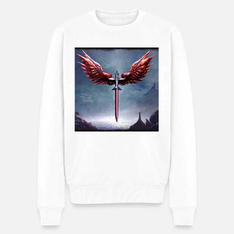 Schwert mit blutigen Flügeln - Männer Premium Bio Pullover - Weiß