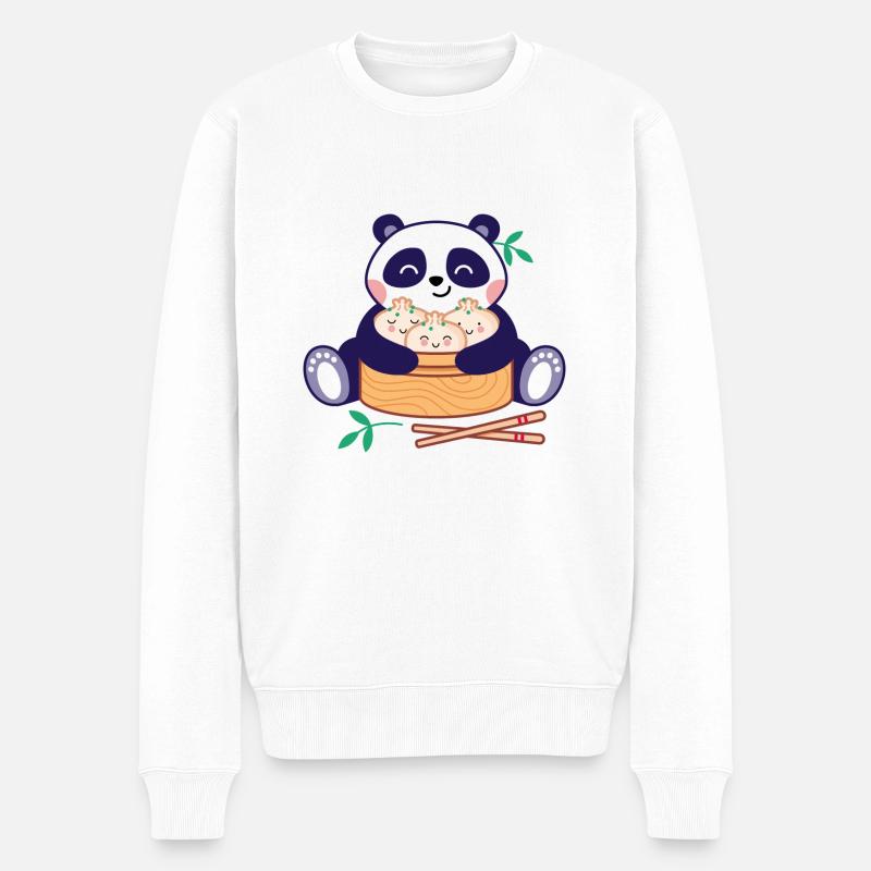 Panda avec Dim Sum - Pull Premium bio Homme - blanc