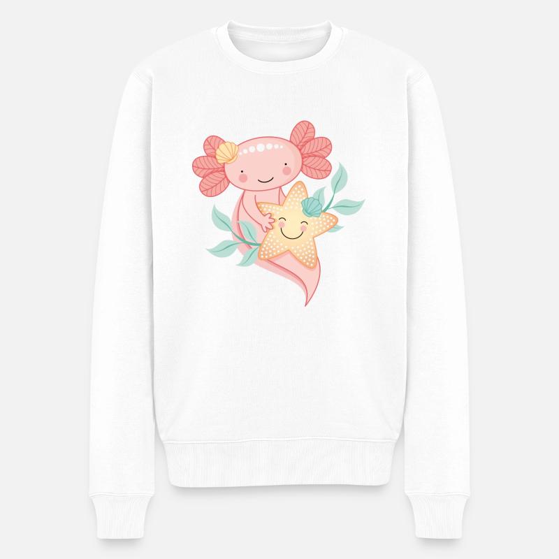 Axolotl mit Seestern - Männer Premium Bio Pullover - Weiß
