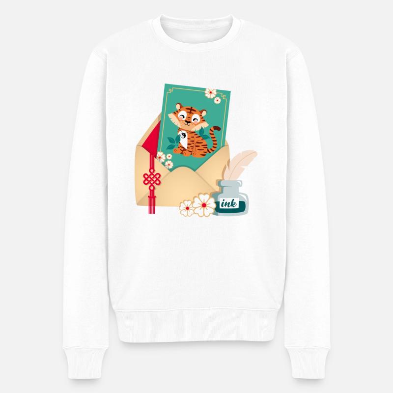 Tigerkarte mit Briefumschlag - Männer Premium Bio Pullover - Weiß
