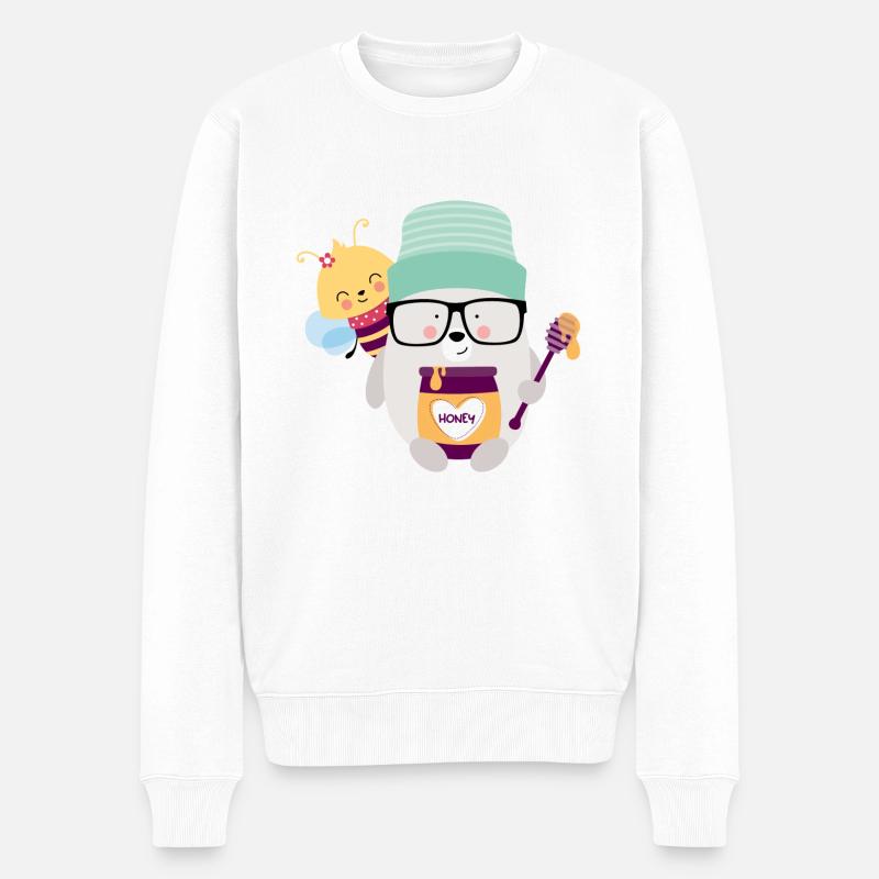 Bär mit Biene - Männer Premium Bio Pullover - Weiß