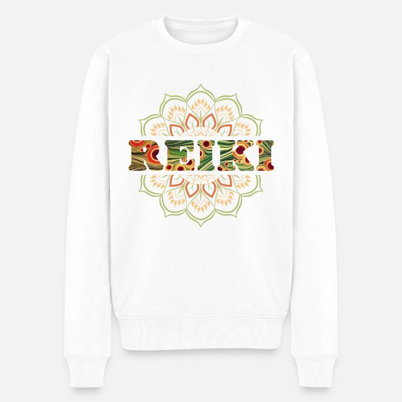 reiki schriftzug e 110 - Männer Premium Bio Pullover - Weiß