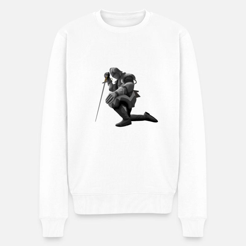 kniender Ritter - Männer Premium Bio Pullover - Weiß