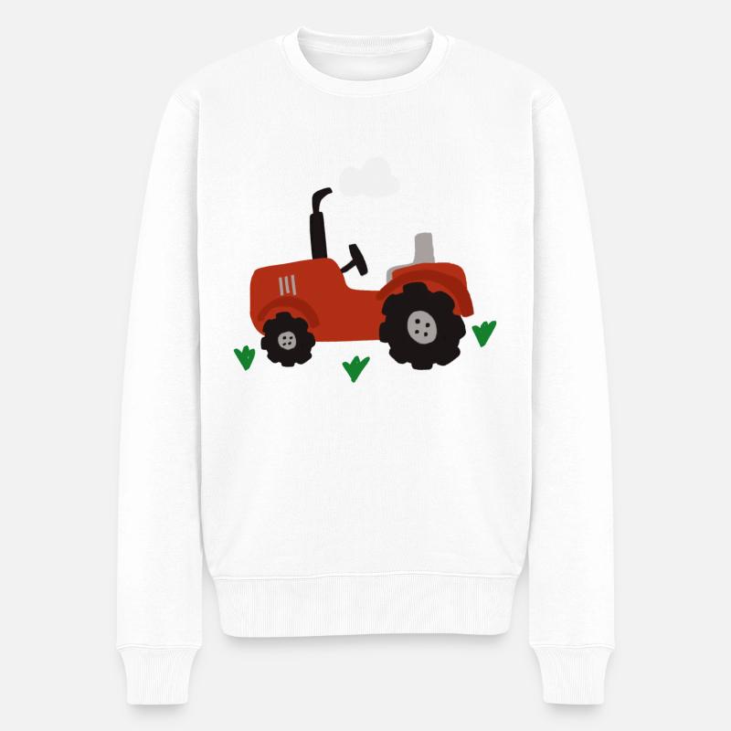 Roter kleiner Traktor fahren Bauer Trecker Kinder - Männer Premium Bio Pullover - Weiß