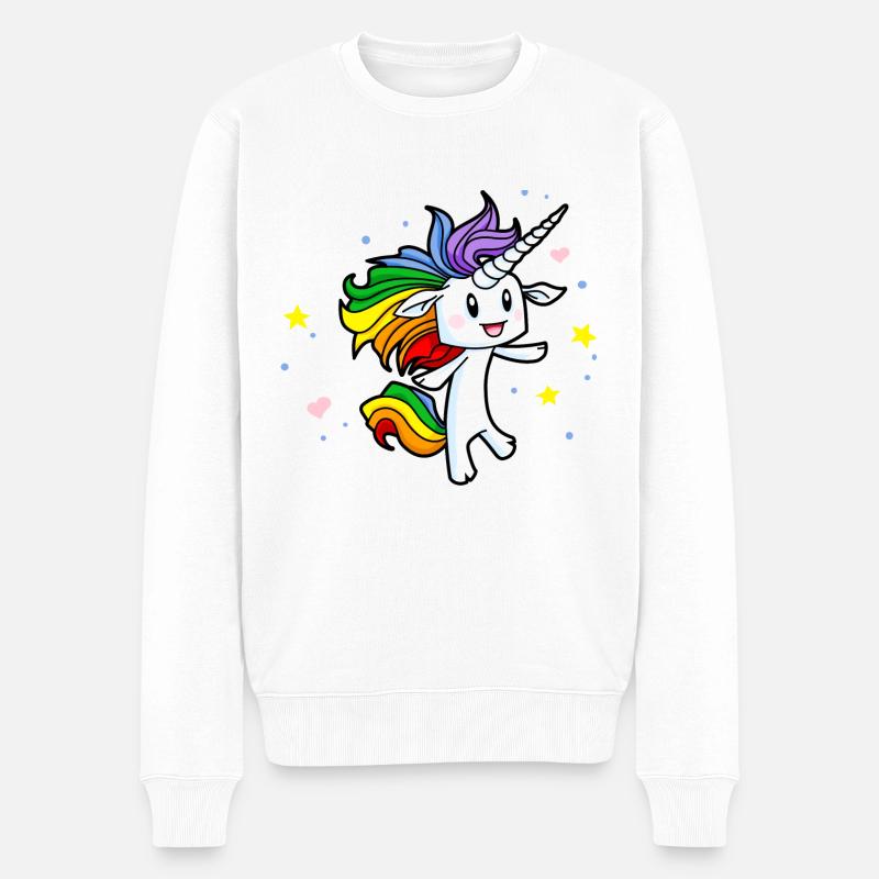 Magische Regenbogen-Einhorn - Männer Premium Bio Pullover - Weiß