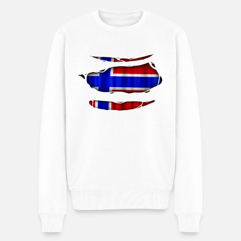 Norvège Drapeau Ripped 017 - Pull Premium bio Homme - blanc