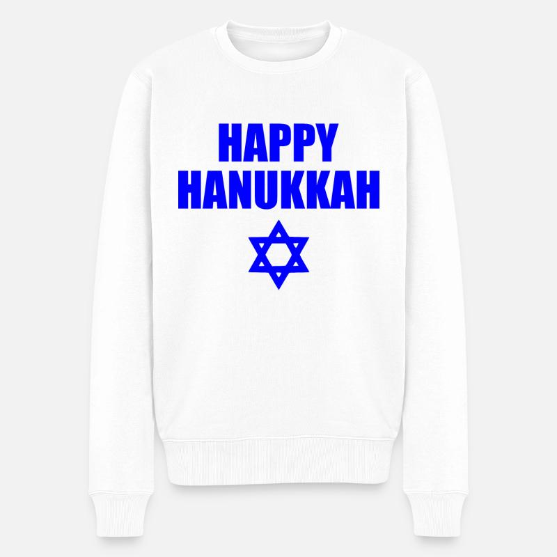 HAPPY HANUKKAH - Männer Premium Bio Pullover - Weiß