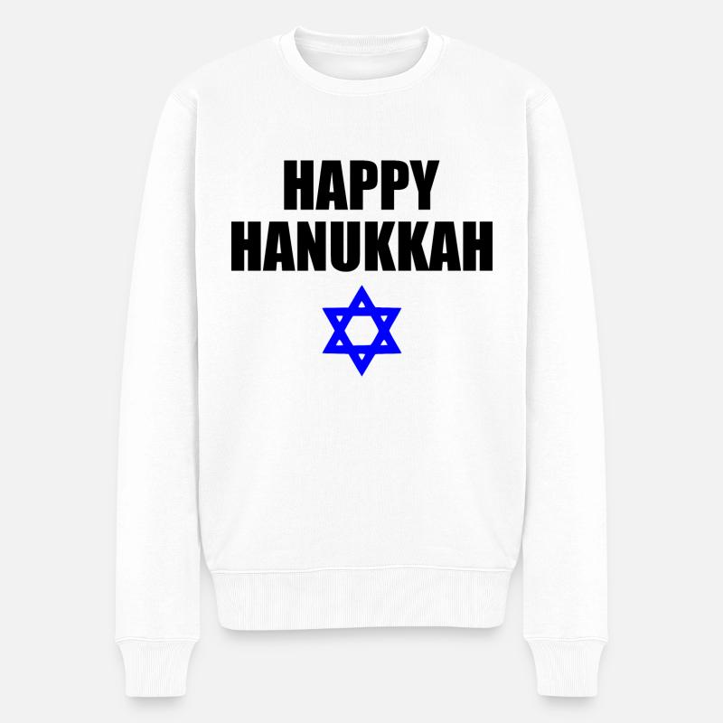 HAPPY HANUKKAH - Männer Premium Bio Pullover - Weiß