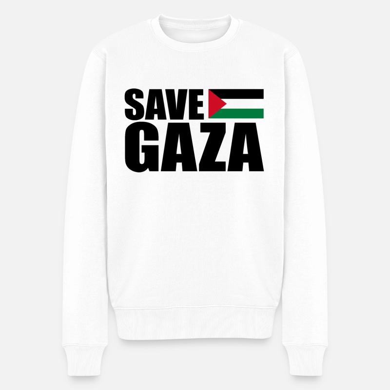 Save gaza - Männer Premium Bio Pullover - Weiß
