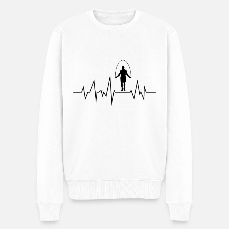 Herzlinie Herzschlag EKG Speed Rope Seilspringen - Männer Premium Bio Pullover - Weiß
