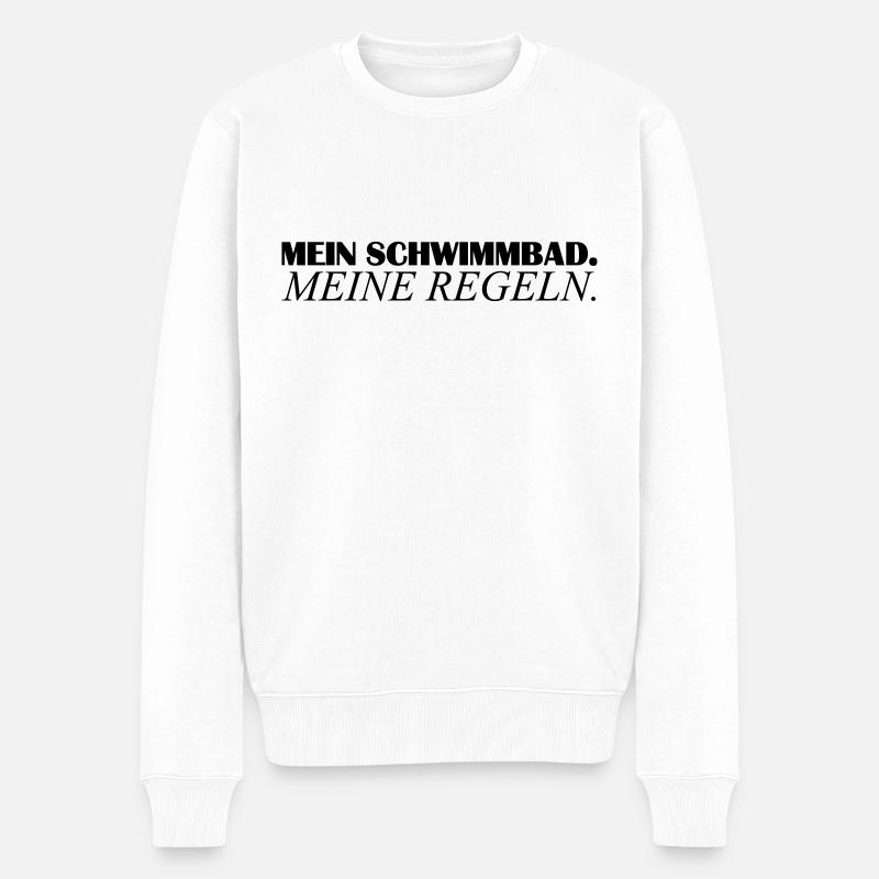 Bademeister Sprüche Mein Schwimmbad meine Regeln - Männer Premium Bio Pullover - Weiß