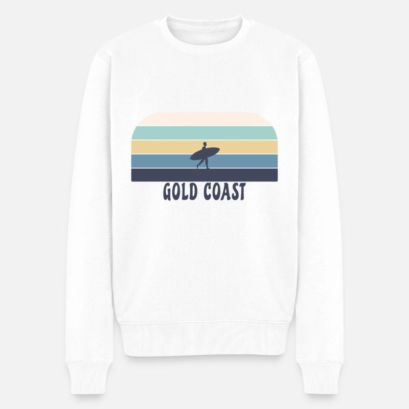 Gold Coast Australien Retro Sonnenuntergang - Männer Premium Bio Pullover - Weiß
