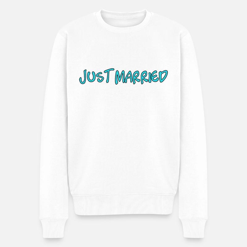JUST MARRIED. EVJF. SAINT VALENTIN. COUPLE - Pull Premium bio Homme - blanc