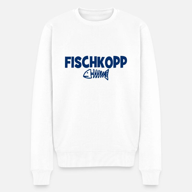 Fischkopp Fisch Fischkopf Küste Angler Fischer - Männer Premium Bio Pullover - Weiß
