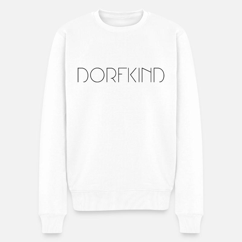 Dorfkind Spruch Schrift - Männer Premium Bio Pullover - Weiß