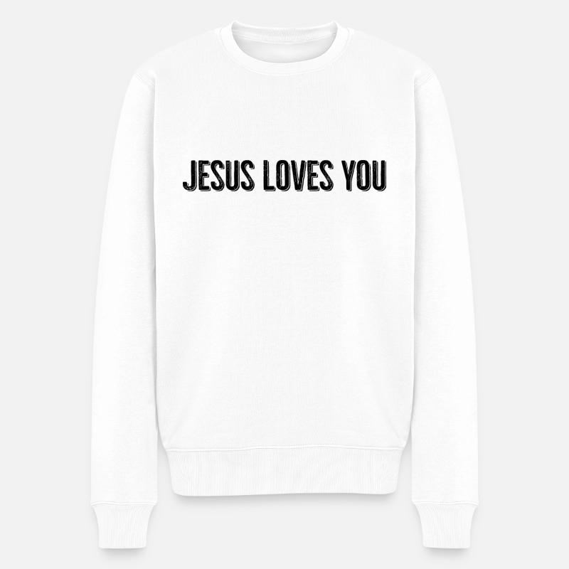 Jesus liebt dich - Männer Premium Bio Pullover - Weiß