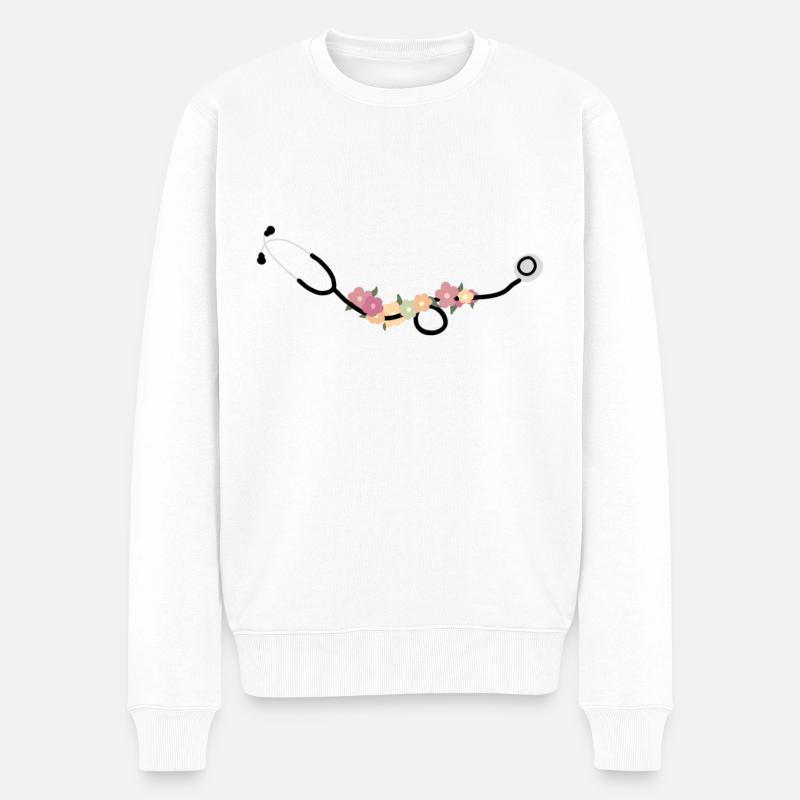 Stéthoscope avec des fleurs - Pull Premium bio Homme - blanc