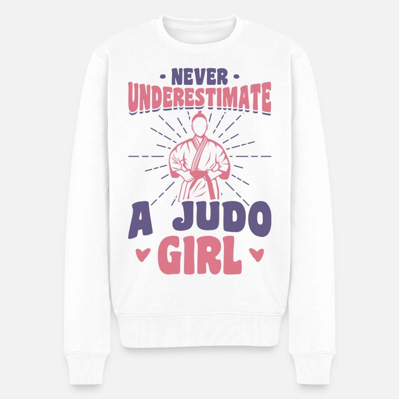 Unterschätze niemals ein Judo Mädchen - Männer Premium Bio Pullover - Weiß