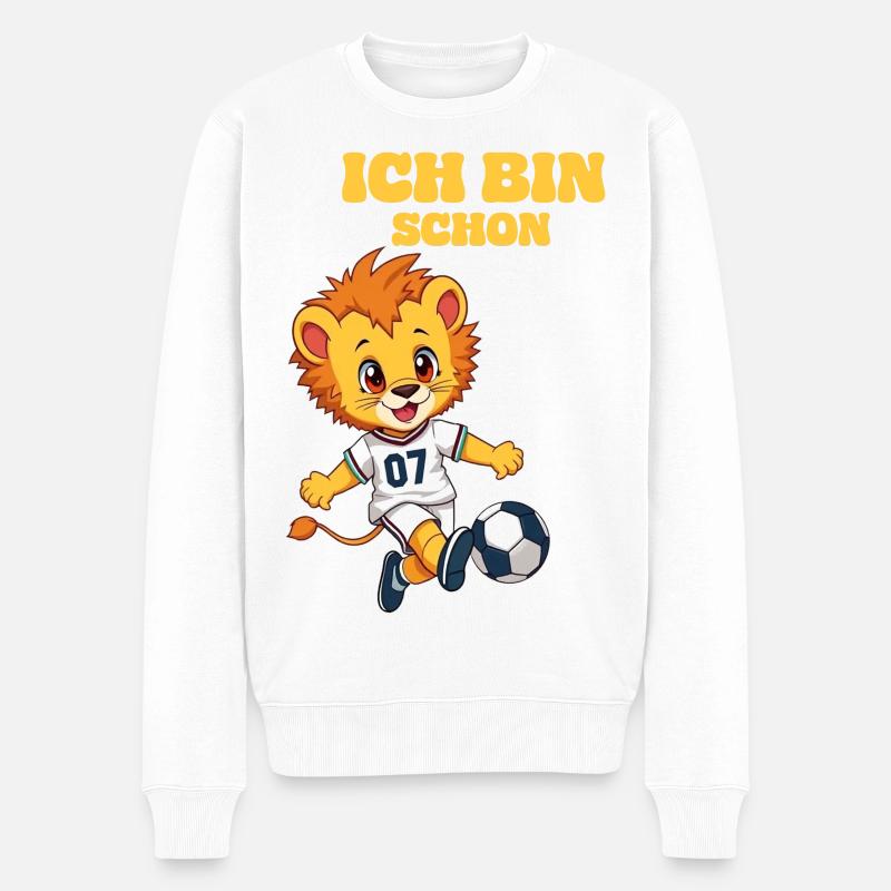 Löwe Fußball selbst gestalten - Männer Premium Bio Pullover - Weiß