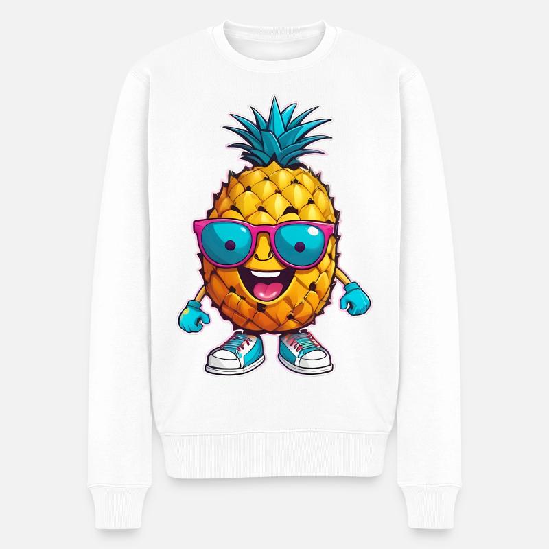 Ananas Cartoon Sonnenbrille - Männer Premium Bio Pullover - Weiß