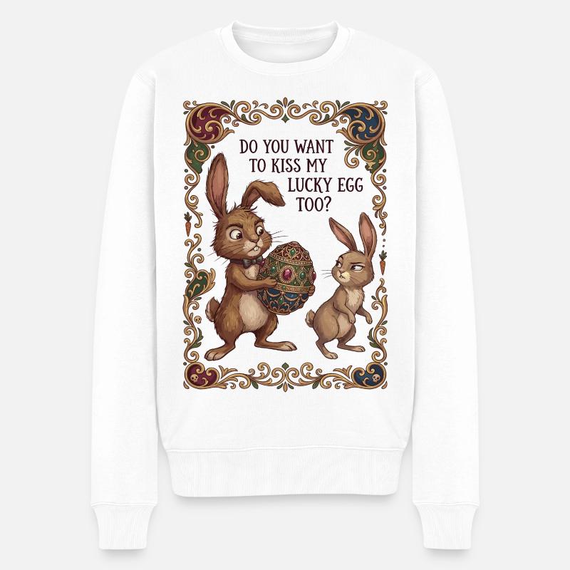 Lucky Egg Art - Männer Premium Bio Pullover - Weiß