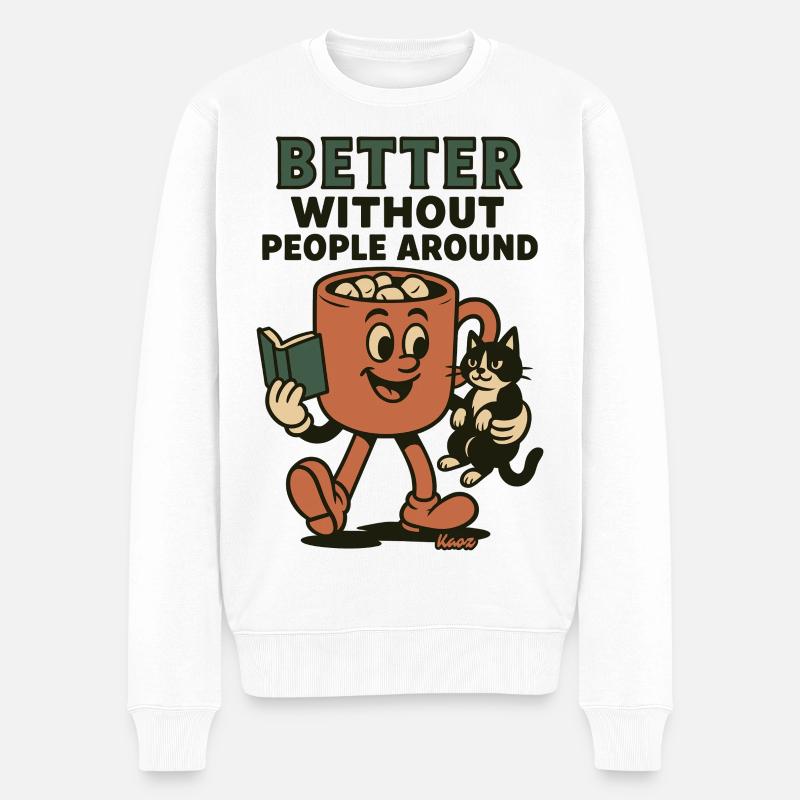Besser Ohne Menschen Kaffee und Katze - Männer Premium Bio Pullover - Weiß