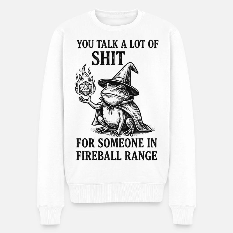 Fireball Range – Lustiger Frosch Magier RPG - Männer Premium Bio Pullover - Weiß