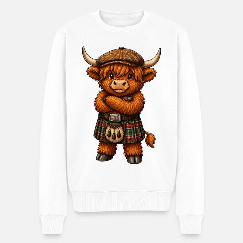 Highlandcattle mit Kilt - Männer Premium Bio Pullover - Weiß