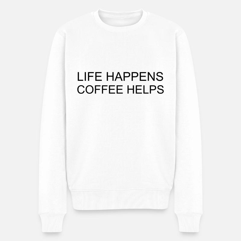 Life happens Coffee helps - Männer Premium Bio Pullover - Weiß